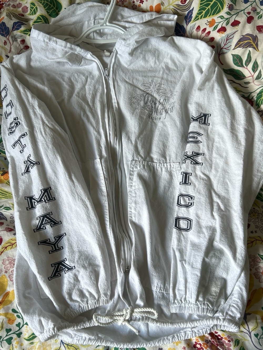 White Zip-Up Hoodie Jacket with Mexico Costa Maya Sleeve Text